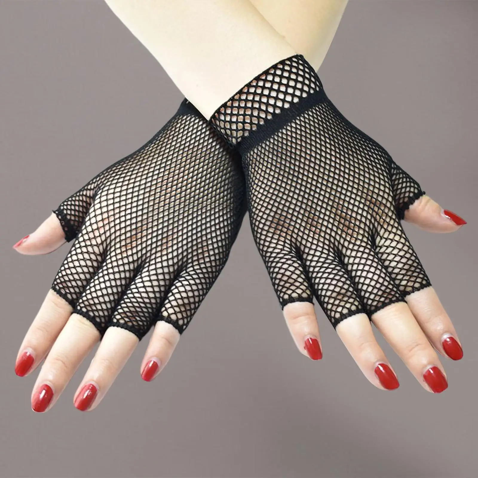 Punk Short Fish Net Gloves Fingerless Mesh Gloves Elastic for Women Cosplay Gloves Clubwear Halloween Dress up Accessories