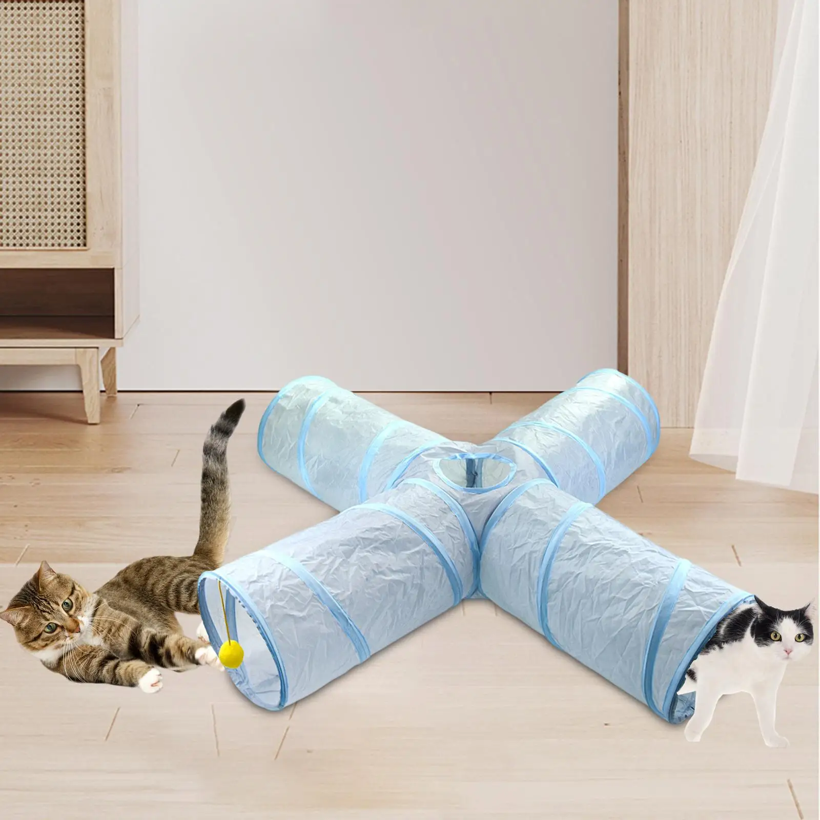 Collapsible Cat Tunnel Tube, Cat Tube with Play Ball Kitty with Hole Interactive