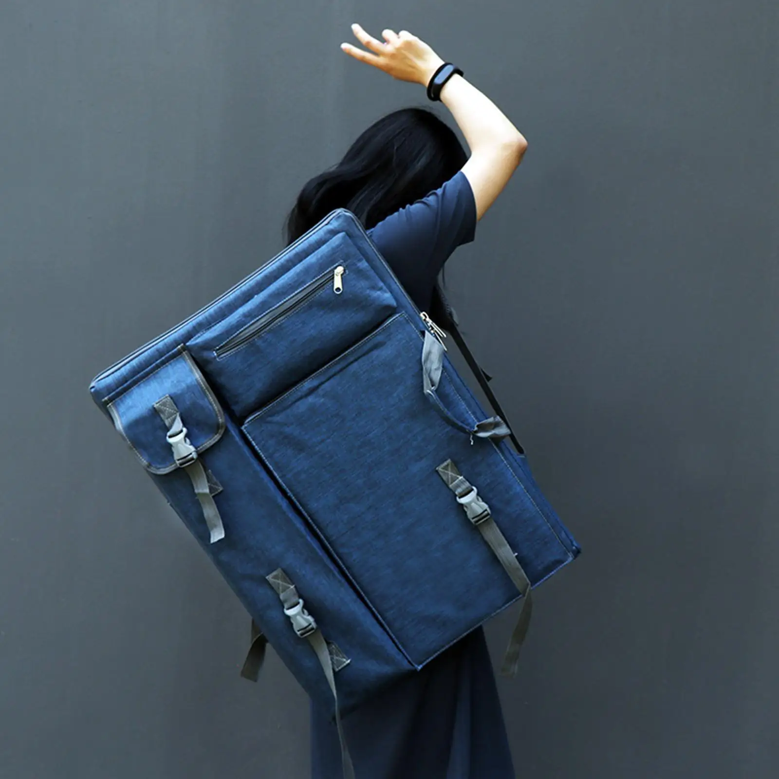 Art Portfolio Case Blue Water Resistant Breathable Adjustable Shoulder Straps Art Drawing Board Bag Painting Bag Backpack