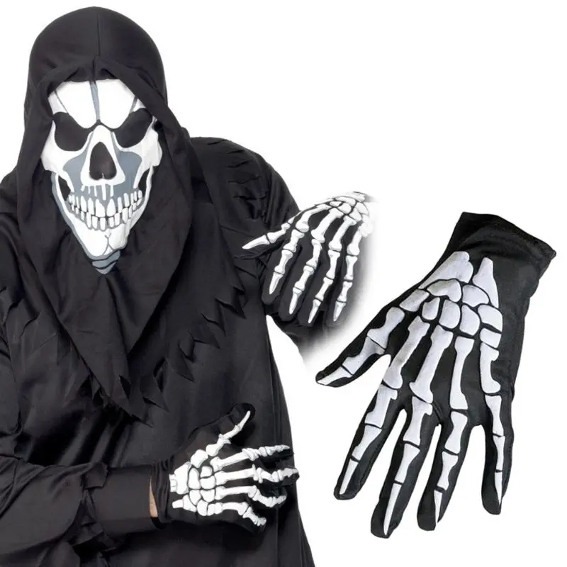 1 Pair Cycling Motorcycle Halloween Skull Claw Bone Skeleton Gloves Goth Racing Full Finger Touch Screen Glove For Men