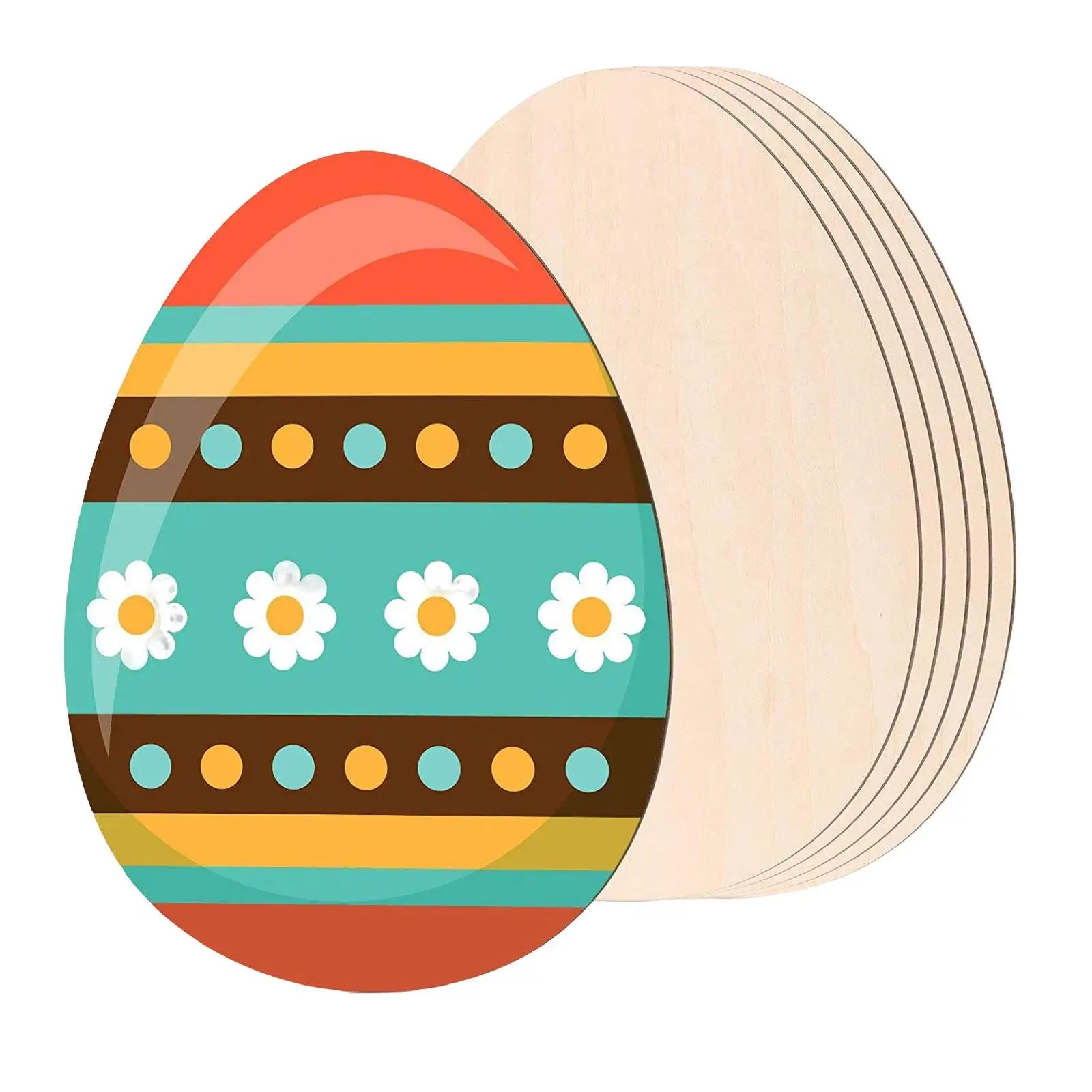6Pcs Wooden Easter Egg for Kids Painting Wood Discs Slices Egg Shapes Blank