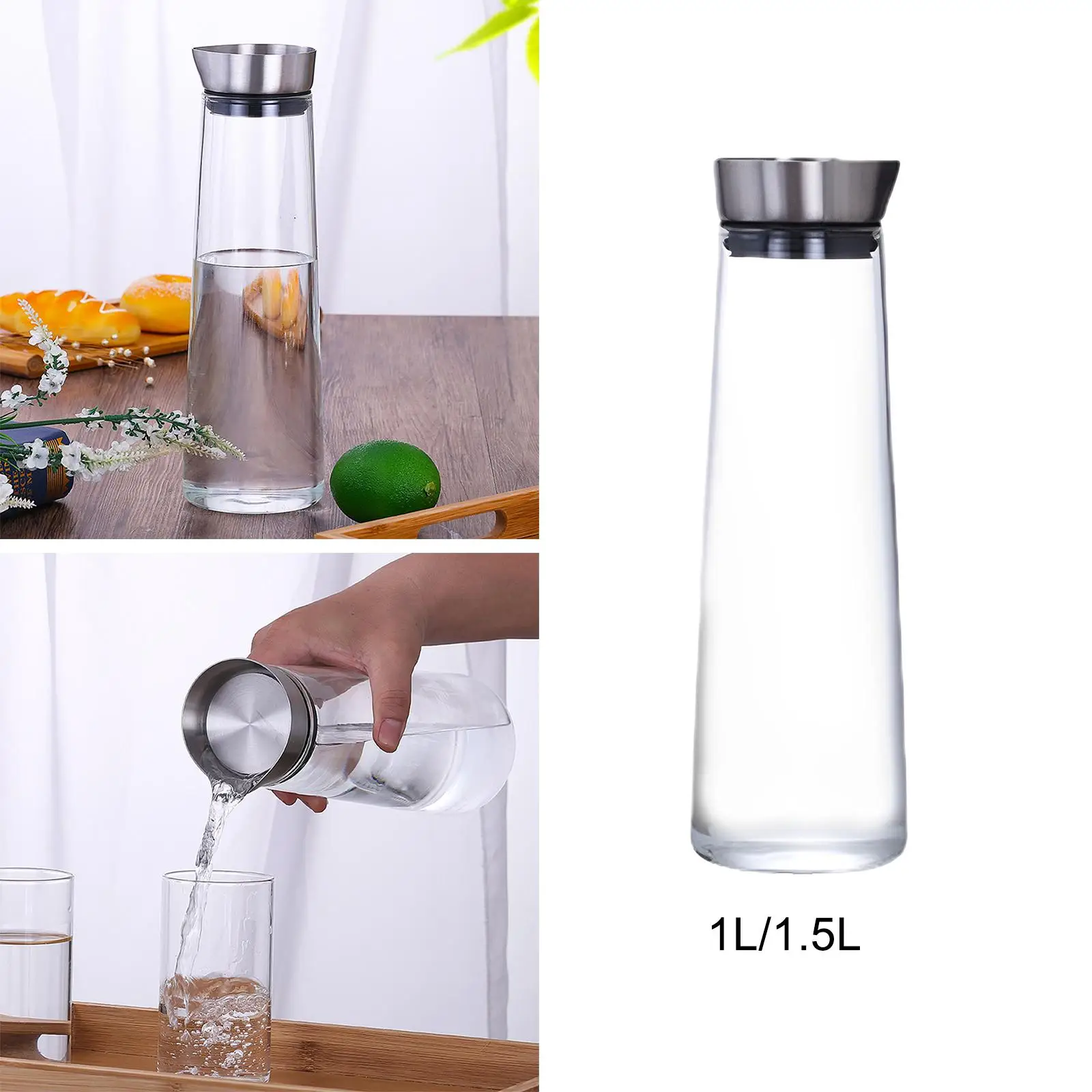 Cold water jug, glass water bottle with stainless steel lid, glass jug, hot