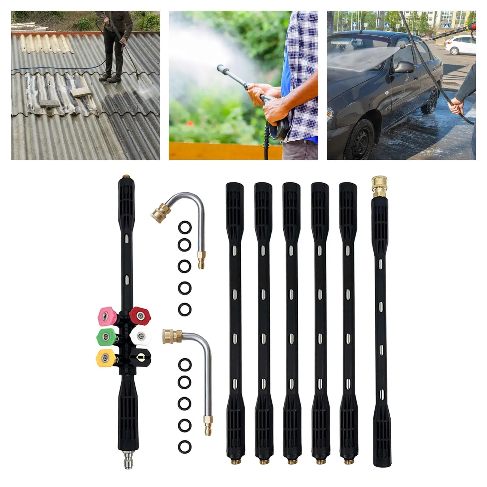 9 Pieces Power Washer Gutter Cleaning Tools Replacement Lance Pressure Washer Extension Rod for Water Broom Watering Flowers Car