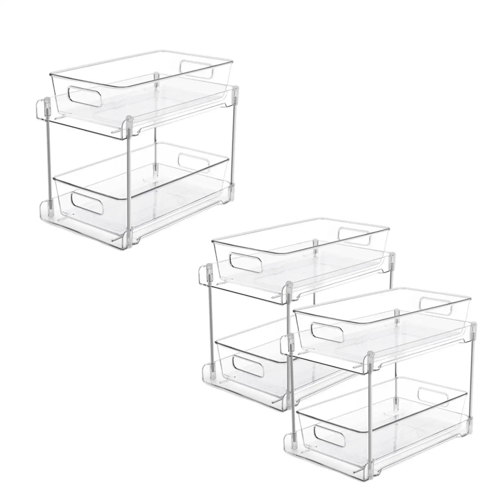 Slide Out Pantry Cabniet Storage Bins 2 Tier under Sink Kitchen Fridge Organizers for Countertop Toiletries