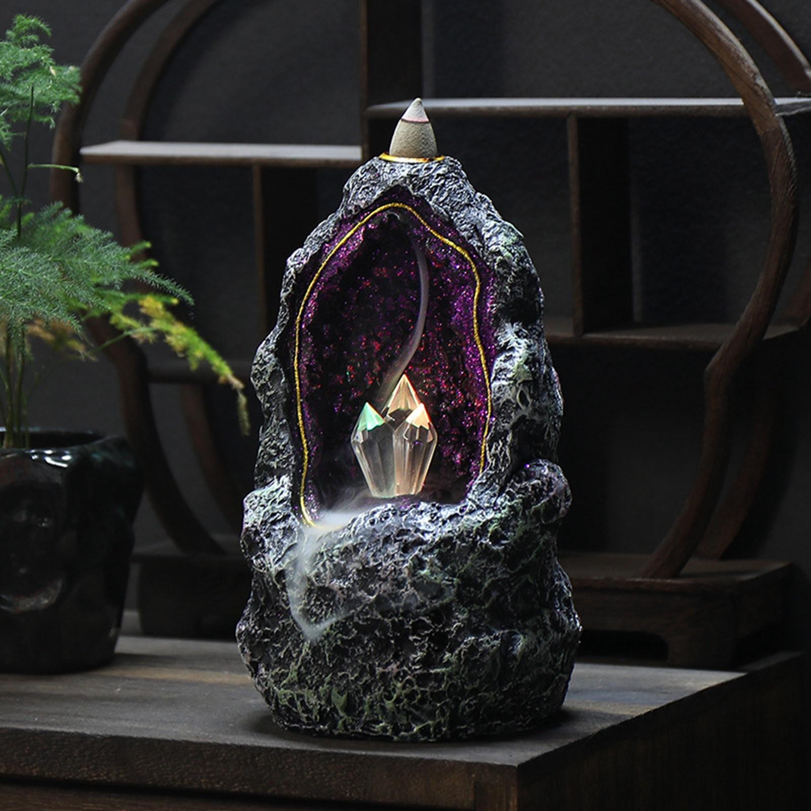 Backflow Incense Burner Incense Cones Holder LED Lights Fountain for Desktop