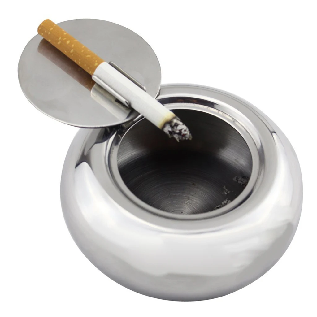 Stainless Steel Windproof Ash Holder With Lid For Home