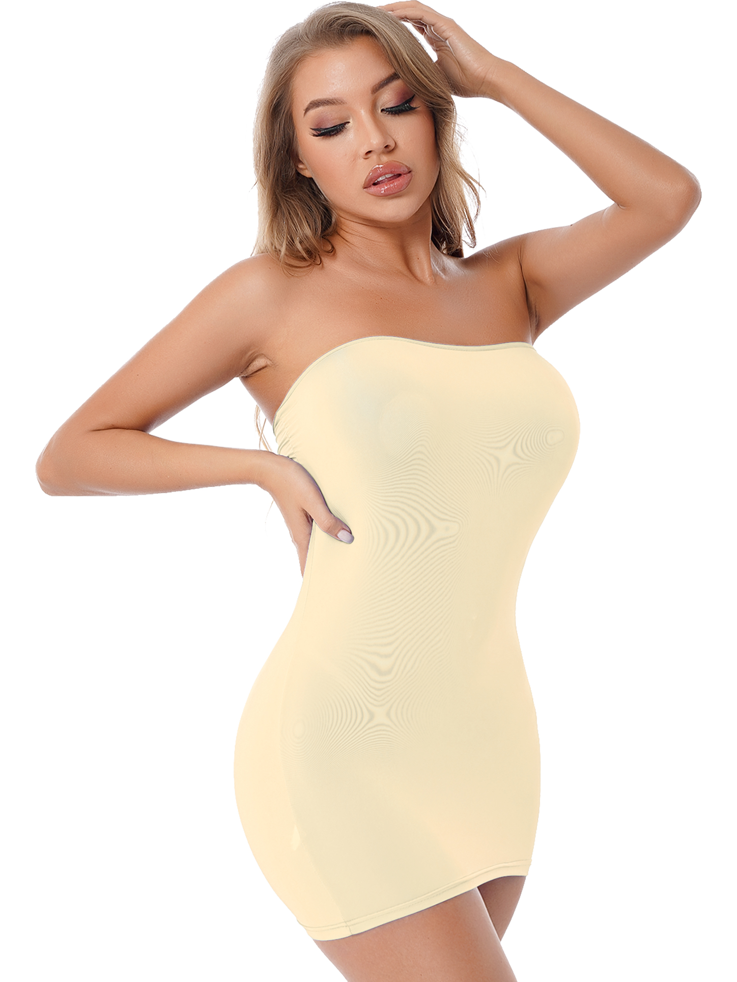 Damen sexy Bodycon Mini kleid dehnbare träger lose Bleistift kleider halb durchsichtig Badeanzug Bikini Vertuschungen Rave Party Nachtwäsche – Detail 19