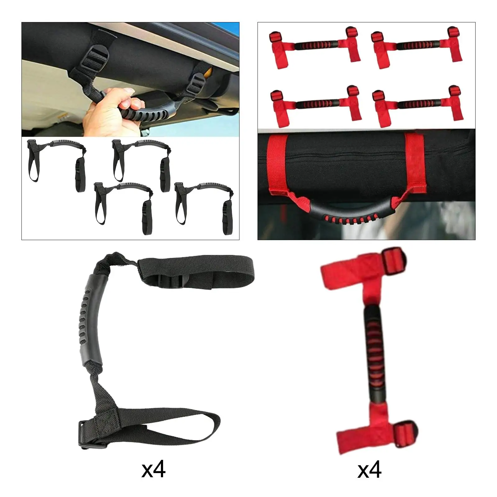 4 Pieces Grab Handles Grip Handle for Jeep Wrangler Easily Install and Put Off Adjustable Straps Durable Professional