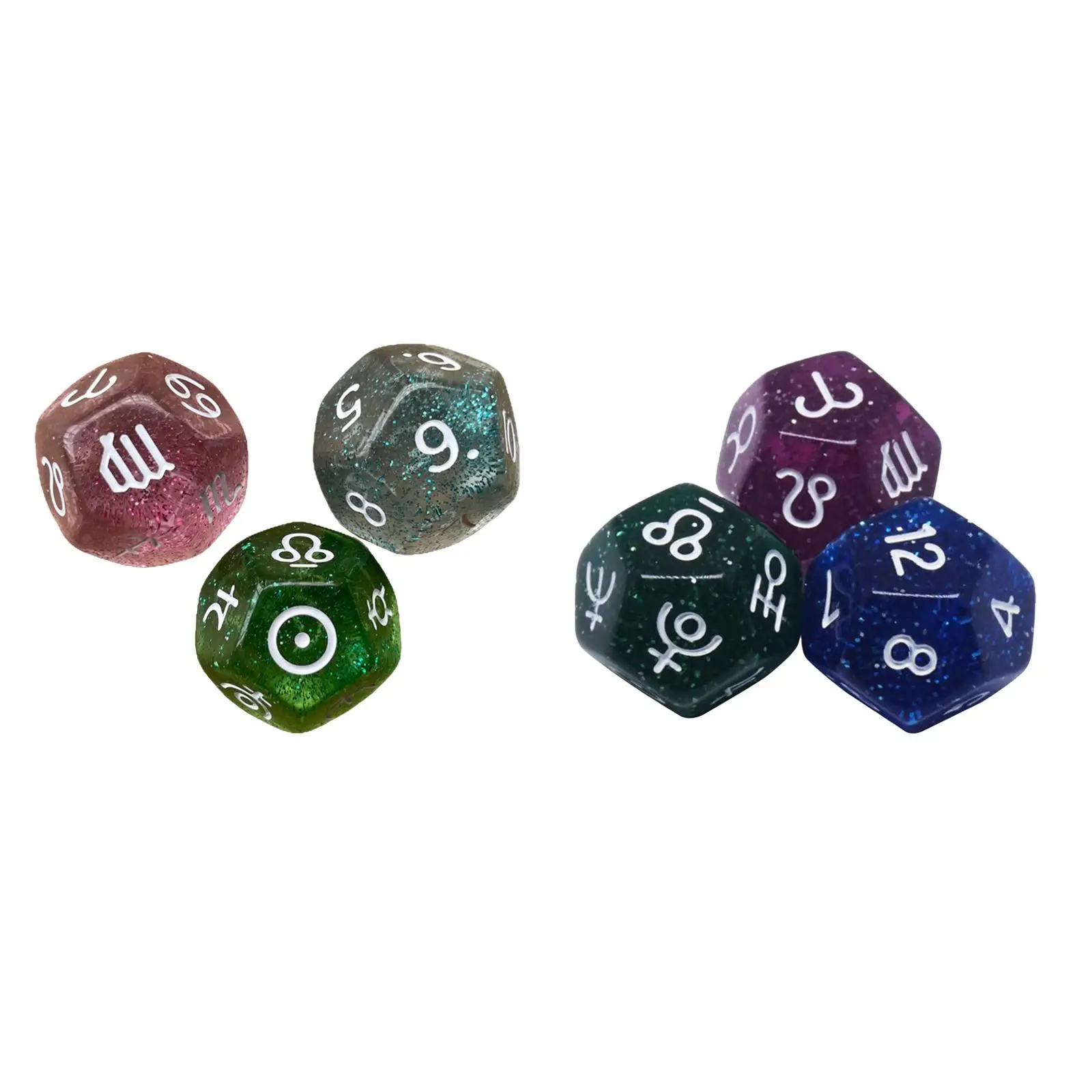 3Pcs Astrological Dice, 12 Sided Polyhedral Dice, Astrology Card Constellation Dice Set