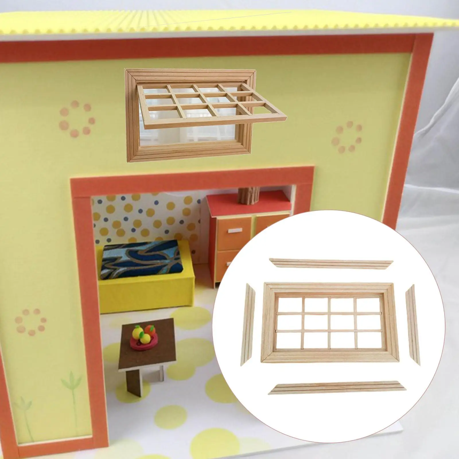 Miniature Doll`S House Furniture Wooden Window with 12 Panes DIY Play Toy