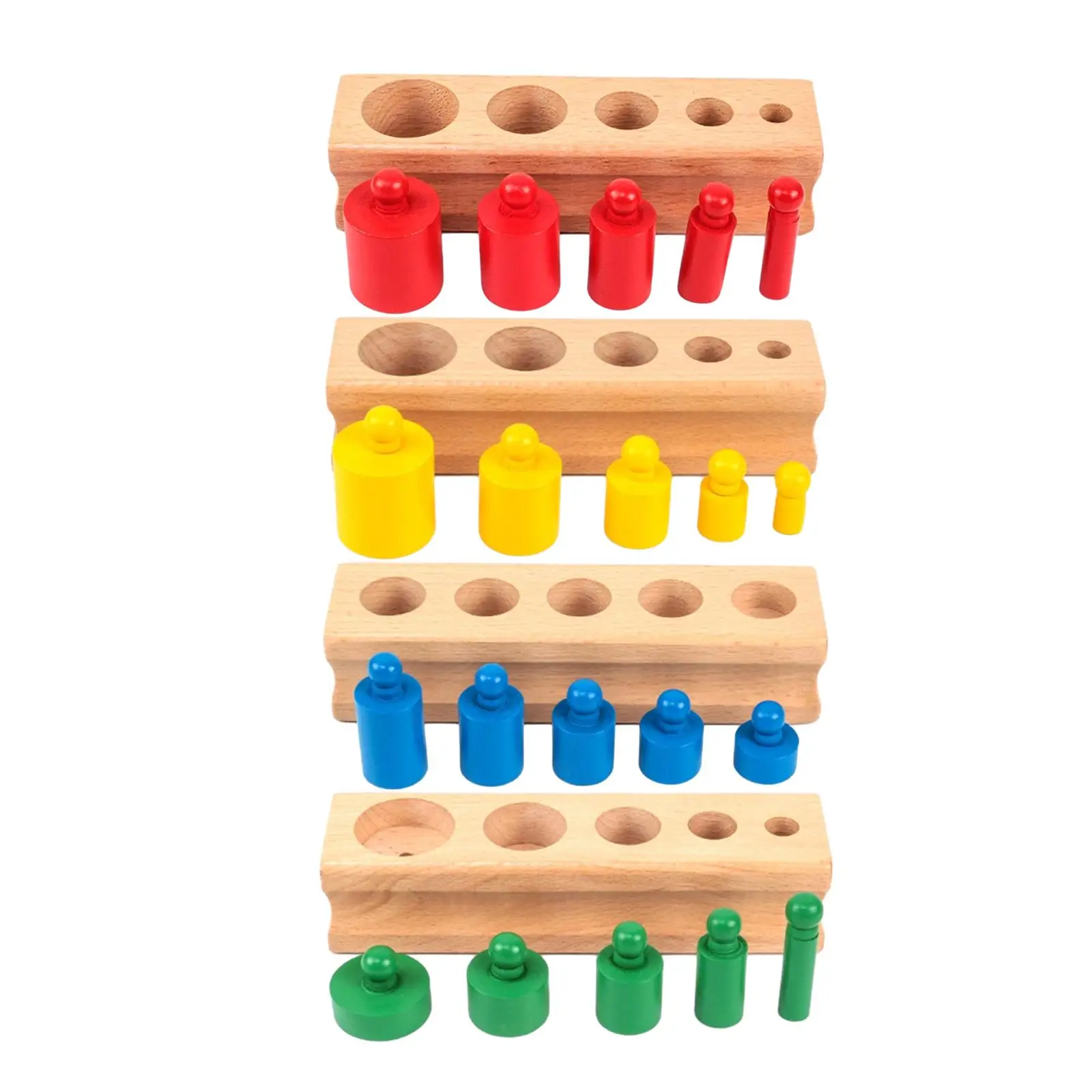 4 Pieces Knobbed Cylinders Blocks Socket Shape & Color Recognition Colorful Montessori Toy for Preschool Toys School Home Baby