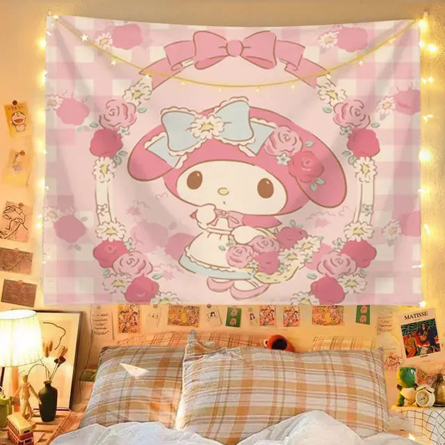 Sanrio Hello Kitty Bedroom Background Fabric Cute Melody Hanging Cloth  Kuromi Cinnamoroll Wallpaper Tapestry Room Decoration - AliExpress