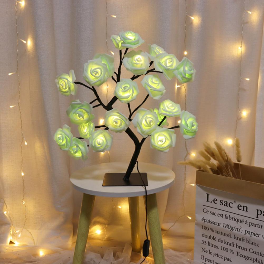 LED Cool Appearance Rose Tree Night Light Plastic Valentine's Day Rose Tree Table Light Home Decor