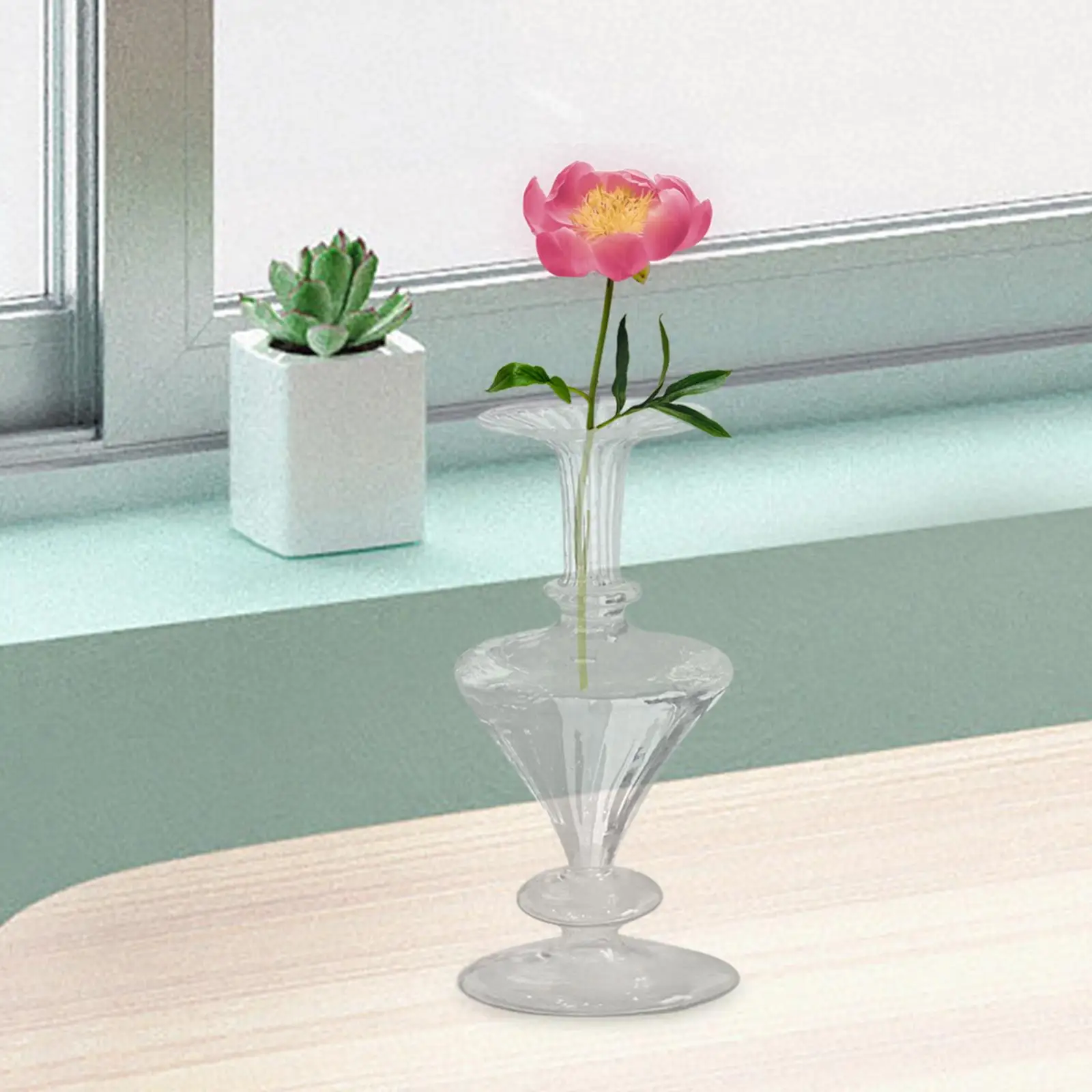 Glass Vase Minimalist Flower Pot Desktop Ornament Flower Arrangement for Entrance Coffee Table TV Cabinet Office Home Decoration