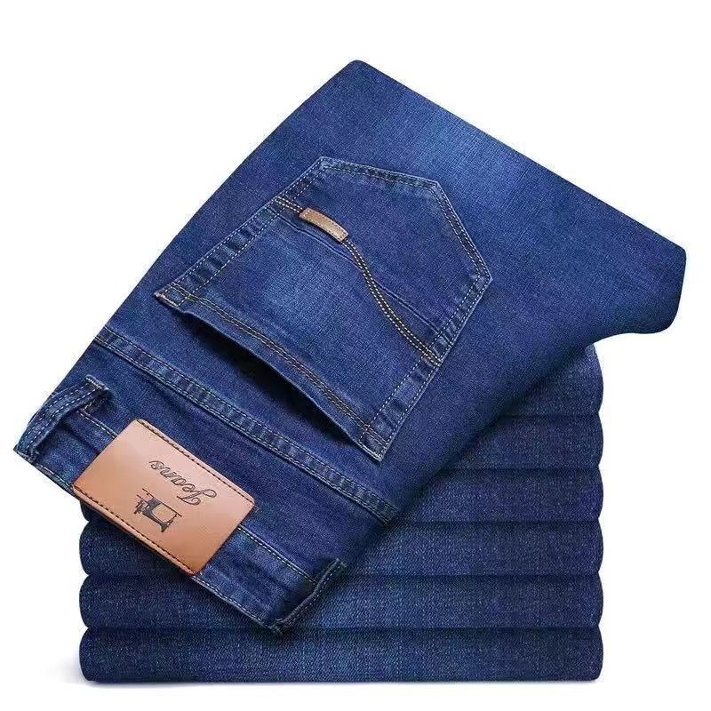 Autumn Winter Men's Fleece Warm Long Denim Classic Pants