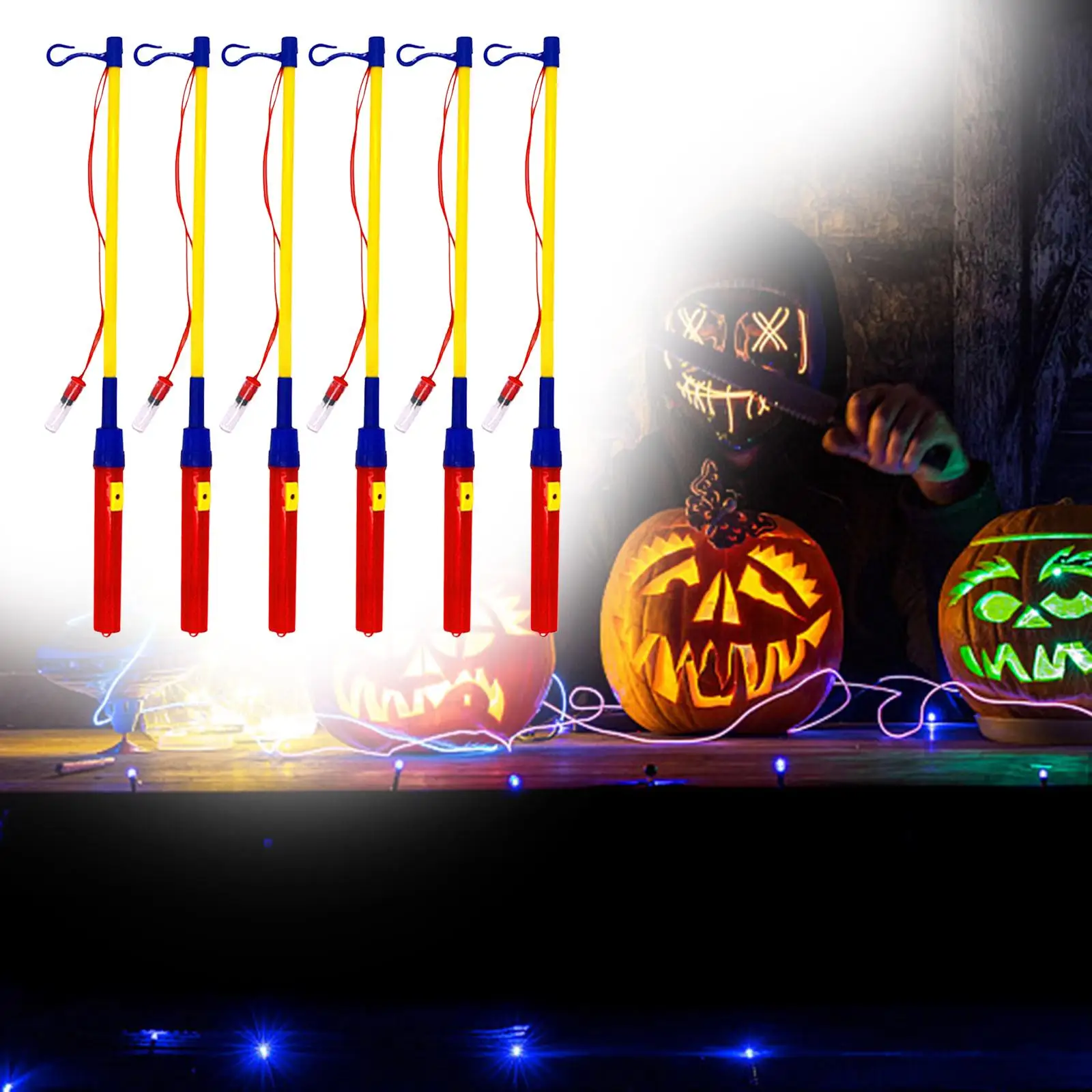 6x Lantern Stick with LED with Hook Pole Holder for Lantern Parades Kindergarten Children`s Party Halloween Costume Party