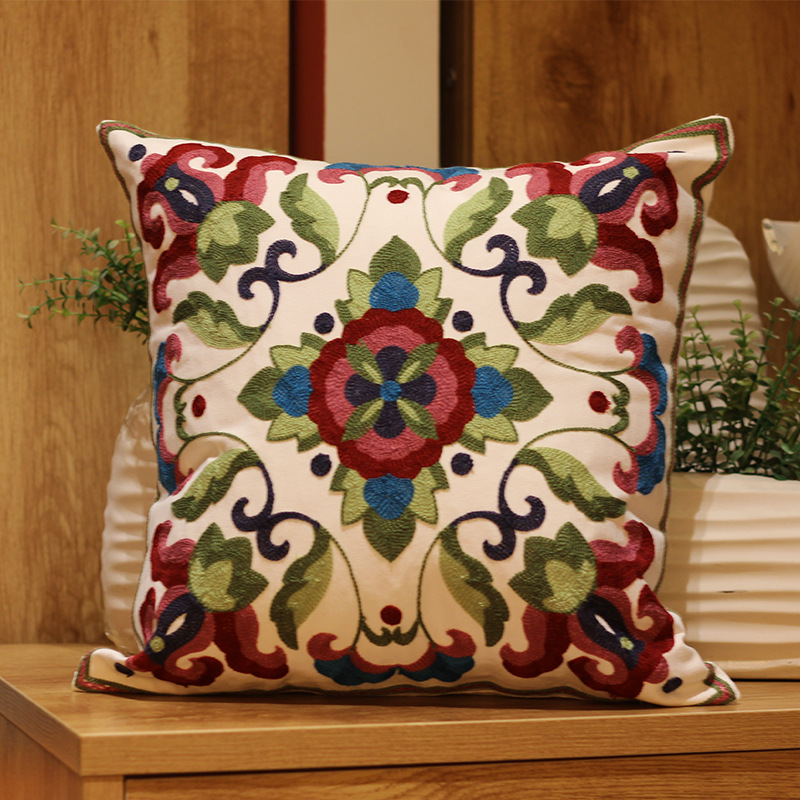 Vintage Amerikanische Stickerei Kissen Abdeckung Pflanze Blume Kissen Fall Wohnkultur Baumwolle Kissen Fall Wohnzimmer Schlafzimmer Sofa – Detail 14