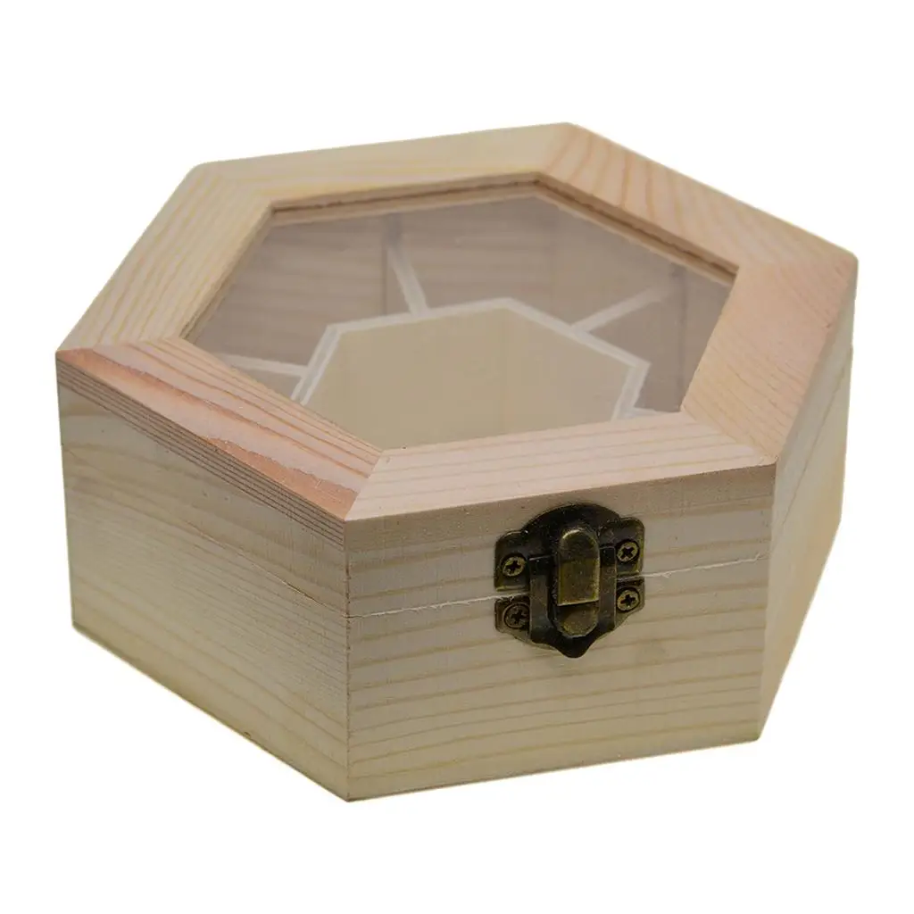 Wooden Jewelry Box, Jewelry Organizer and Storage- Unfinished Wood ? Hexagon Unfinished Wood with Clasp