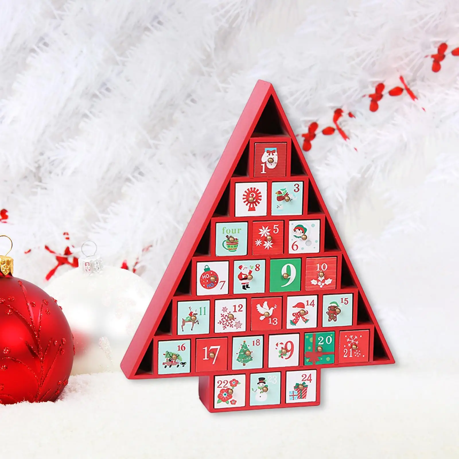Wooden Calendar Box Candy Organizer Fillable for Holiday Desktop Decor