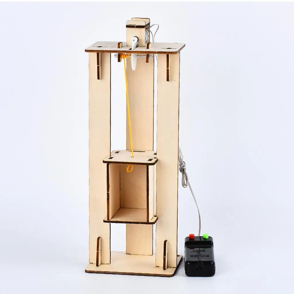 Wooden Electric Lift DIY Physics Educational Experiments Model Toy with RC Motor for Kids Children Teenagers