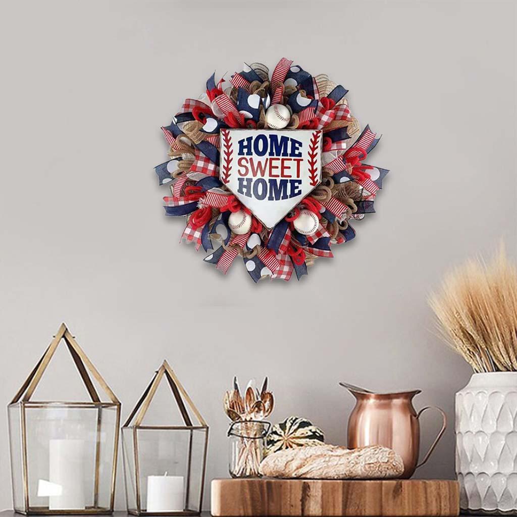 35cm Front Door Wreath American Patriotic Artificial Silk Flower Garland Hanging Simulation Round for Indoor Outdoor Window Wall