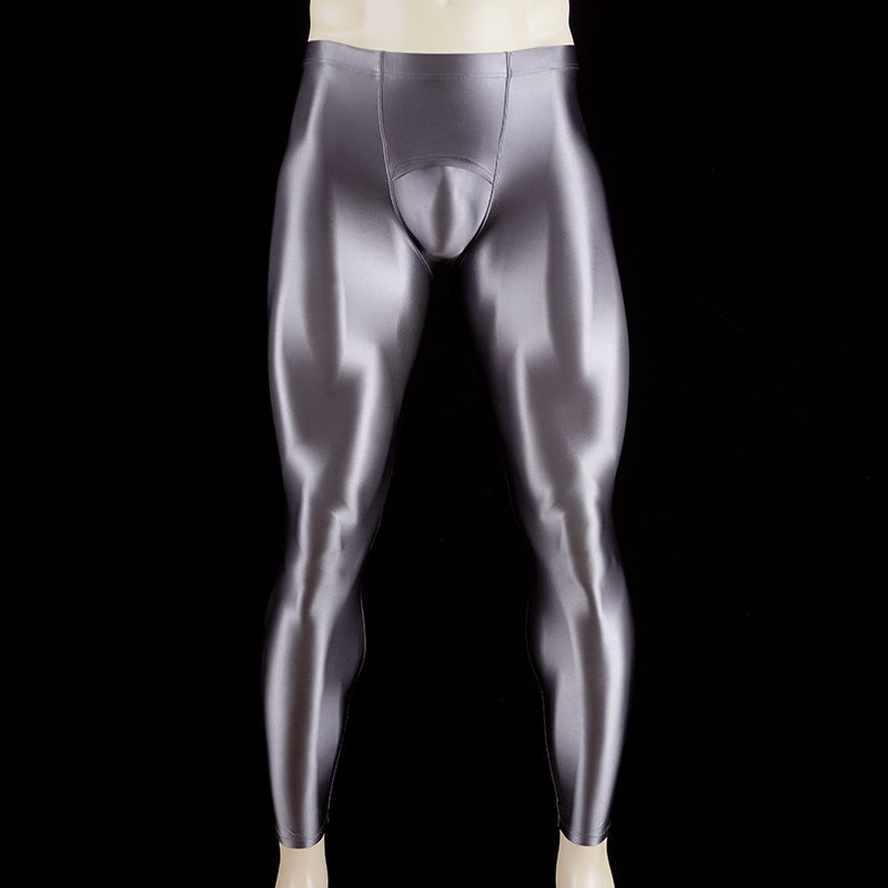 Description Picture 3 of itemOpen Crotch Glossy Satin Leggings Man Pants Sexy Gym Fitness Yoga Sport Tights Smooth High Waist Black Seamless Legging Trousers