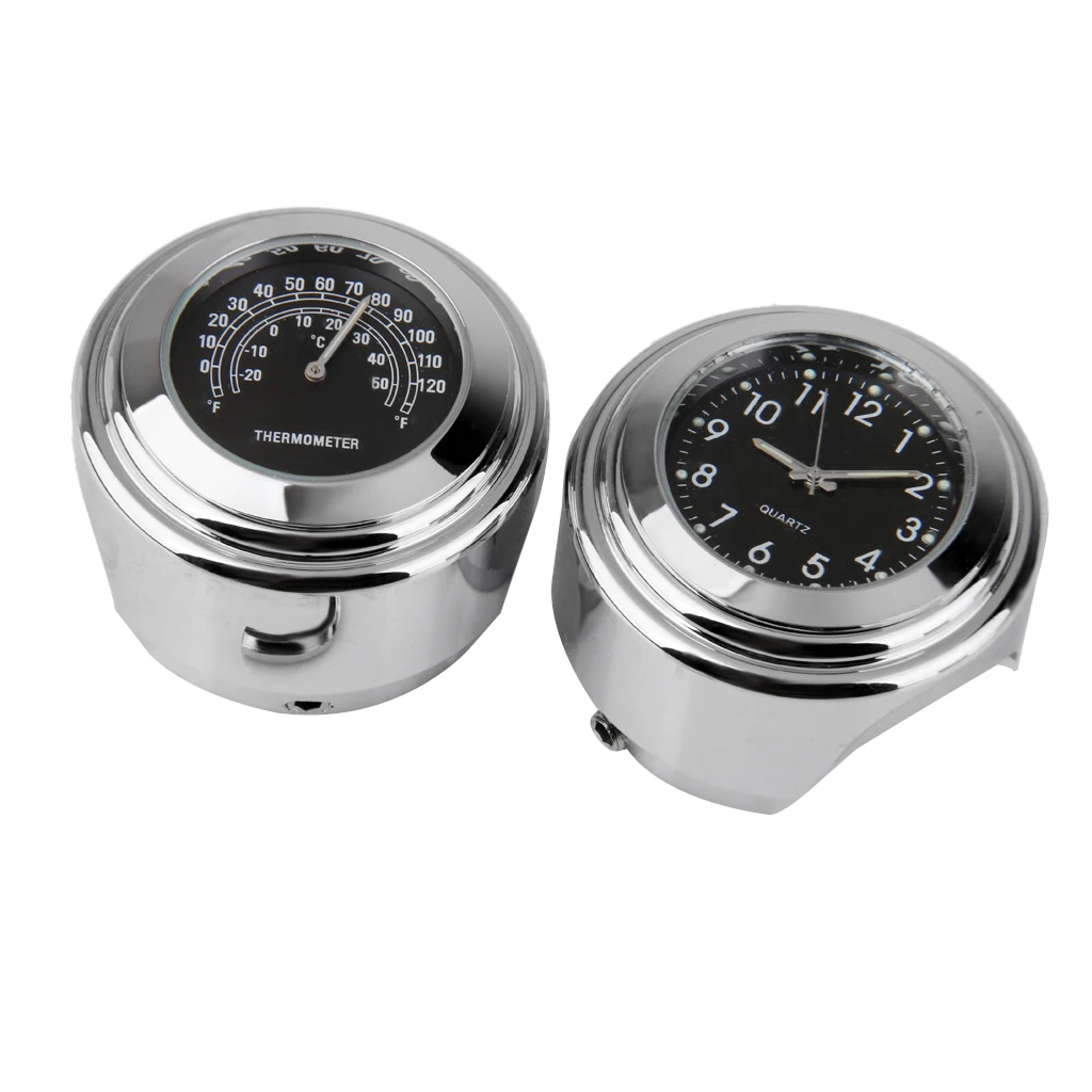 7/8inch 1inch Handlebar Dial Clock & Temp Thermometer Set for