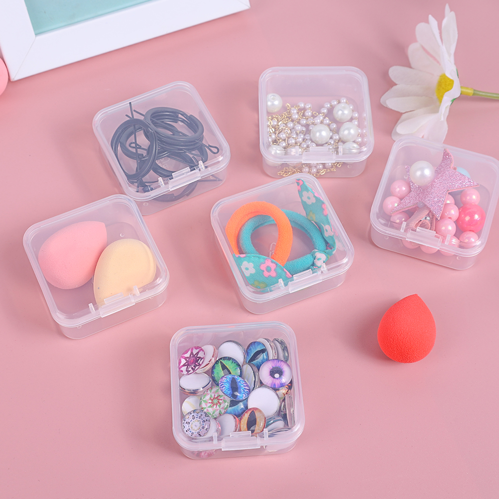 6/24PCS Mini Flip Cover Storage Box Transparent Square Plastic Boxes Pill Packaging Carrying Cease Jewelry Organizer Dustproof