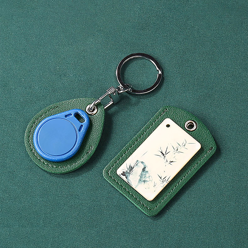 1Pc Access Card Case Leather Card Holder Keychain Key Ring Door Lock Access Tags ID Card Case Keychain Access Card Bag