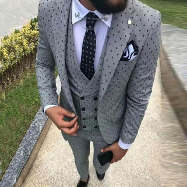 2023 Mens suits Wave point Three Pieces Men Dress Suits Casual Commuter  office business suits For Wedding(Blazer+Vest+Pants)