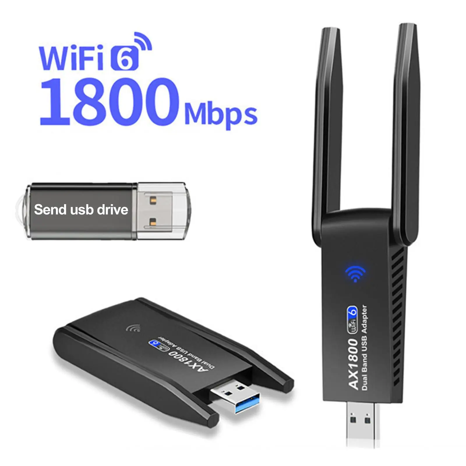 USB WiFi Adapter, 1800Mbps for Win11/10/7 2.4GHz/5GHz IEEE802.11AX WiFi 6 Wireless Network Adapter for Gaming Laptop PC
