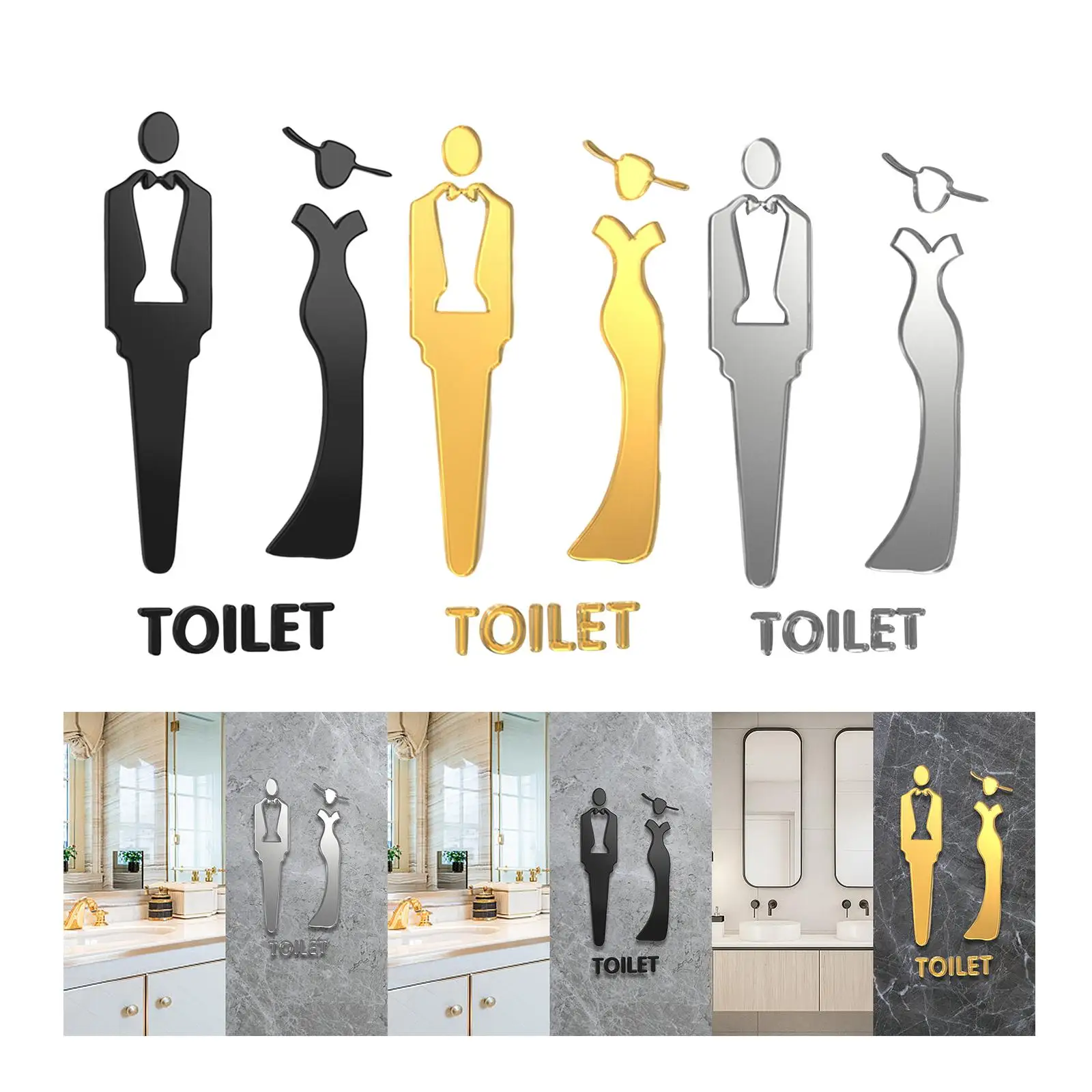 Male and Female Bathroom Door Signage Unisex Acrylic Symbols for Commercial