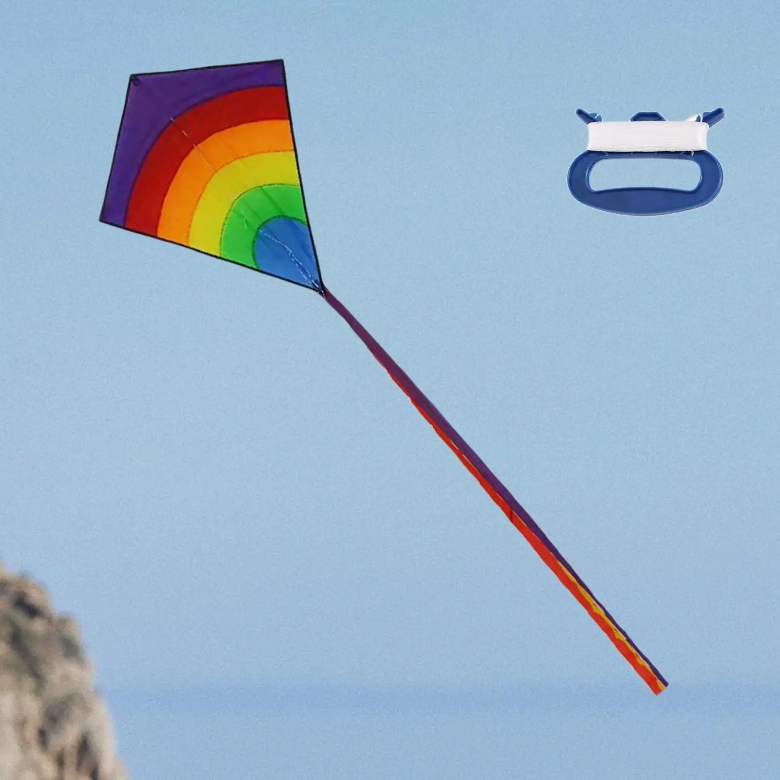 75x64cm Large Rainbow Diamond Kite with 6.56ft Long Tail for Beginners