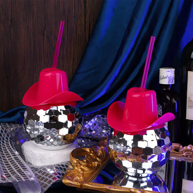 10 PCS Mirror Disco Ball Straws, Mini Cowgirl Hat Bend Disco Straw, 70s  Disco Party Decorations, Disco Pink Cowboy Decorative Straws, Cocktail  Straws