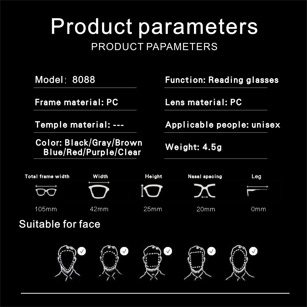 Clip Nose Reading Glasses for Men Eyeglasses Without Temples Eyeglasses for Women Fashion Magnifying Glasses Clear Frame Black
