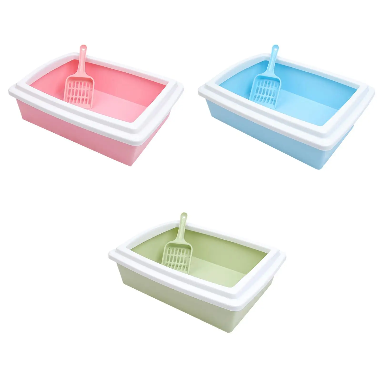 Cat Litter Box Cat Litter Container with Scoop Splashproof Sturdy Durable Open Top Pet Litter Tray Kitten Toilet with High Side