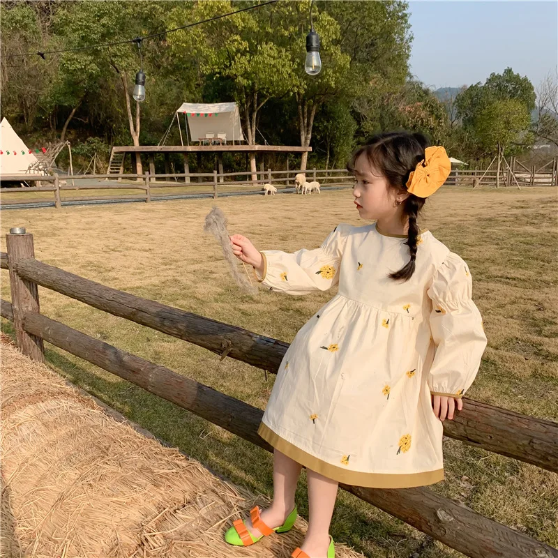 baby dresses for wedding Spring Girls floral embroidery long sleeve dress little princess Cotton casual all-match dresses baby girl skirt apparel