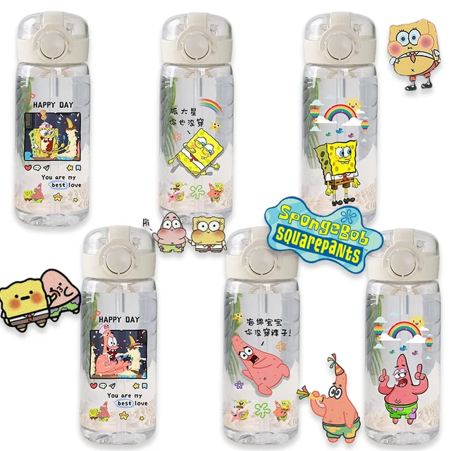 SpongeBob Water Bottle Transparent Sports Cartoon with Straw Plastic Kids  Outdoor Students Travel Car School Office Cup 400ml - AliExpress