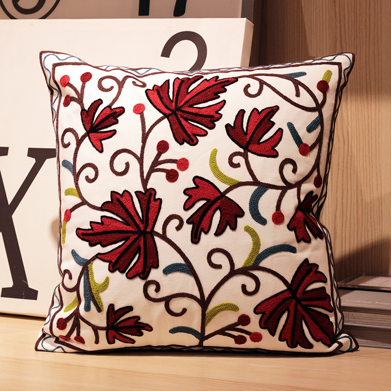 Vintage Amerikanische Stickerei Kissen Abdeckung Pflanze Blume Kissen Fall Wohnkultur Baumwolle Kissen Fall Wohnzimmer Schlafzimmer Sofa – Detail 16