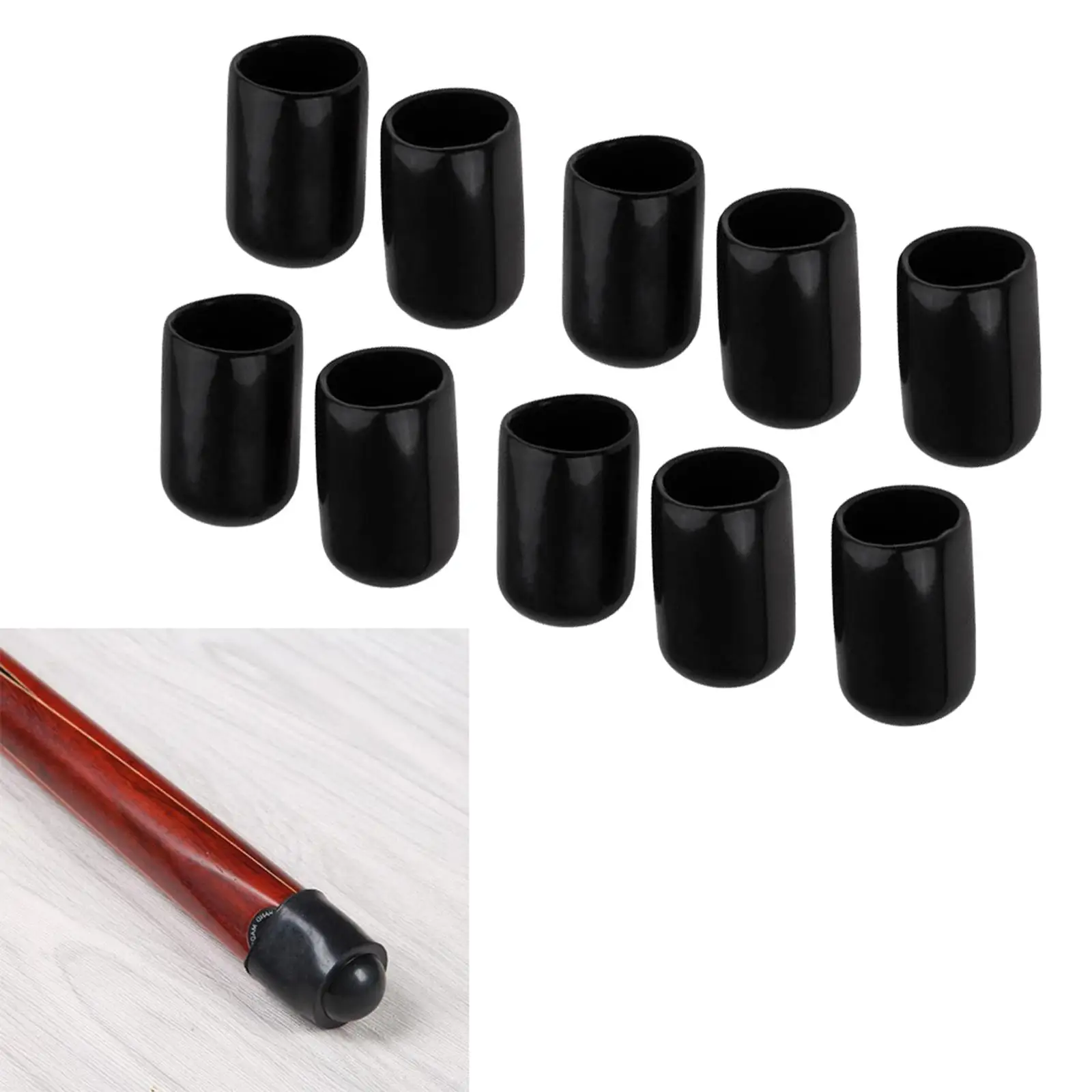 10x Pool Cue Tips Cover Durable 10mm Shockproof Black Billiards Cues Stick Protection Cover for Snooker Billiards Pool Cue
