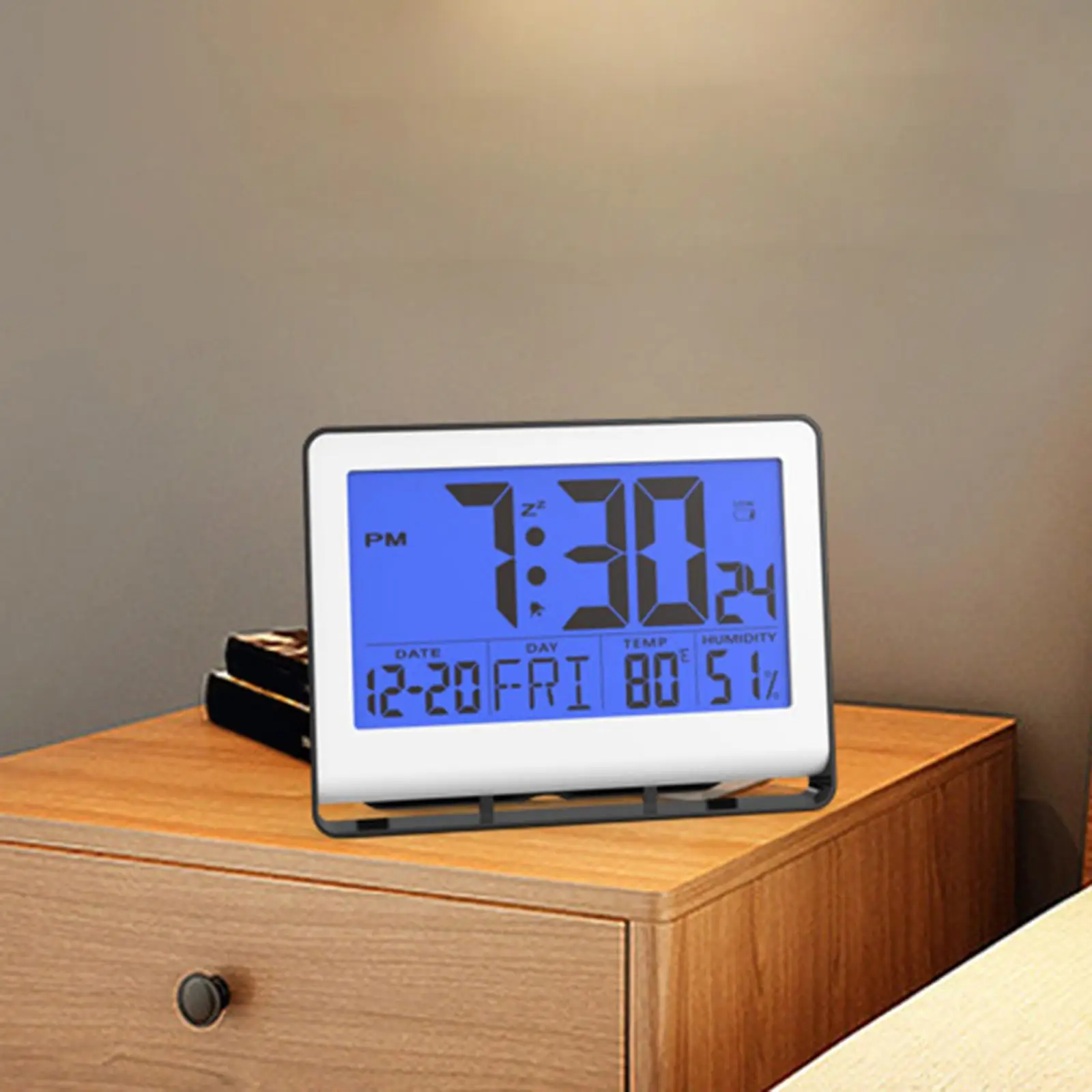 Compact Digital  Clock Hygrometer Indoor Snooze Calendar Temperature Gauge LCD Display Clocks for Living Room Kids Elderly