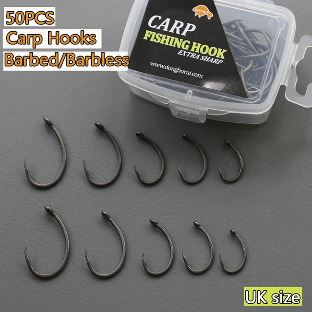 Fowl Hookedcarp Fishing Hooks 50pcs - High Carbon Steel Barbed & Barbless,  2-10 Sizes