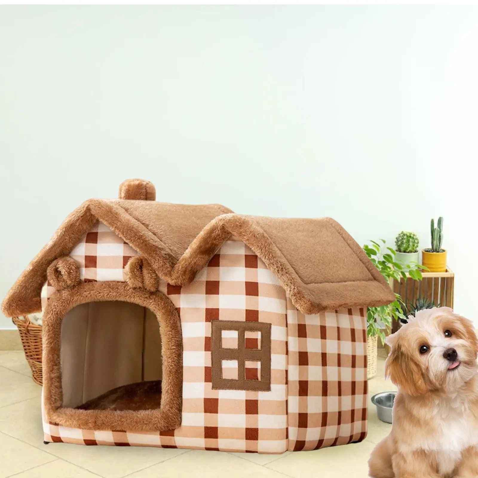 Soft Double Roof Houses Cat Sleeping Bed for Small Medium Large Dogs Cat