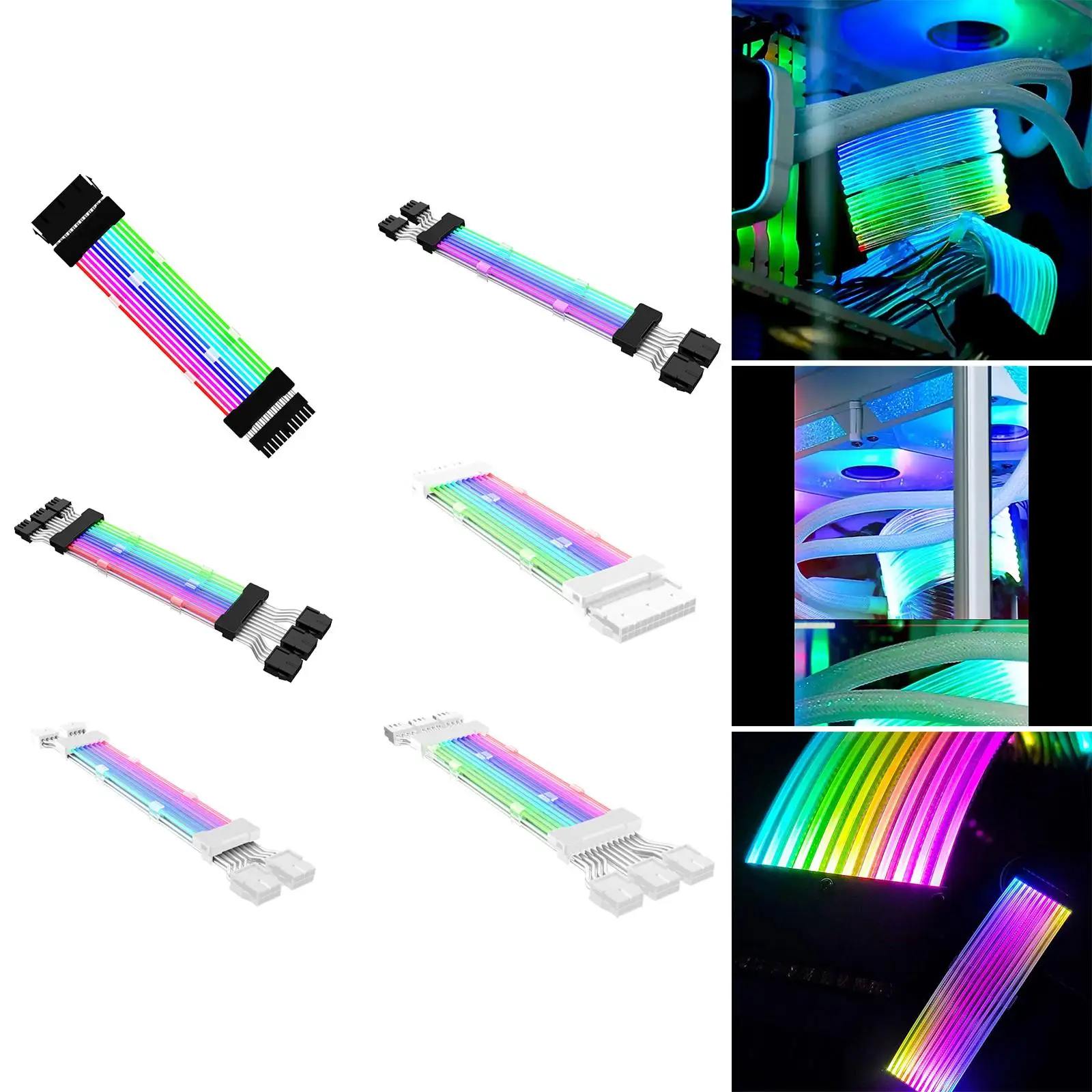 PCIe Cable 8 Pin RGB Cable PSU Extension Cable Set RGB Power Extension Cable Neon Color Line Extension RGB Cable for Computer
