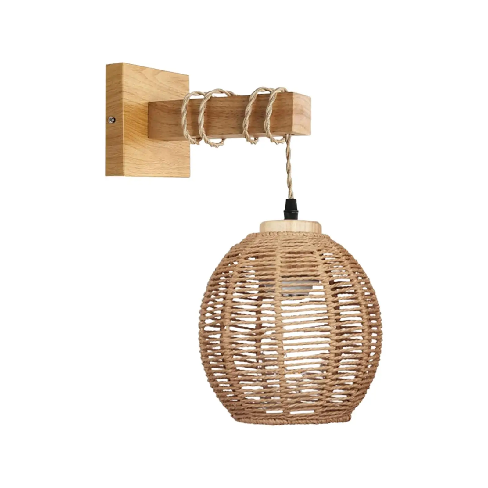 Rattan Wall Lamp Handwoven Lamp Shade Cover Dining Room Wall Lights Fixtures