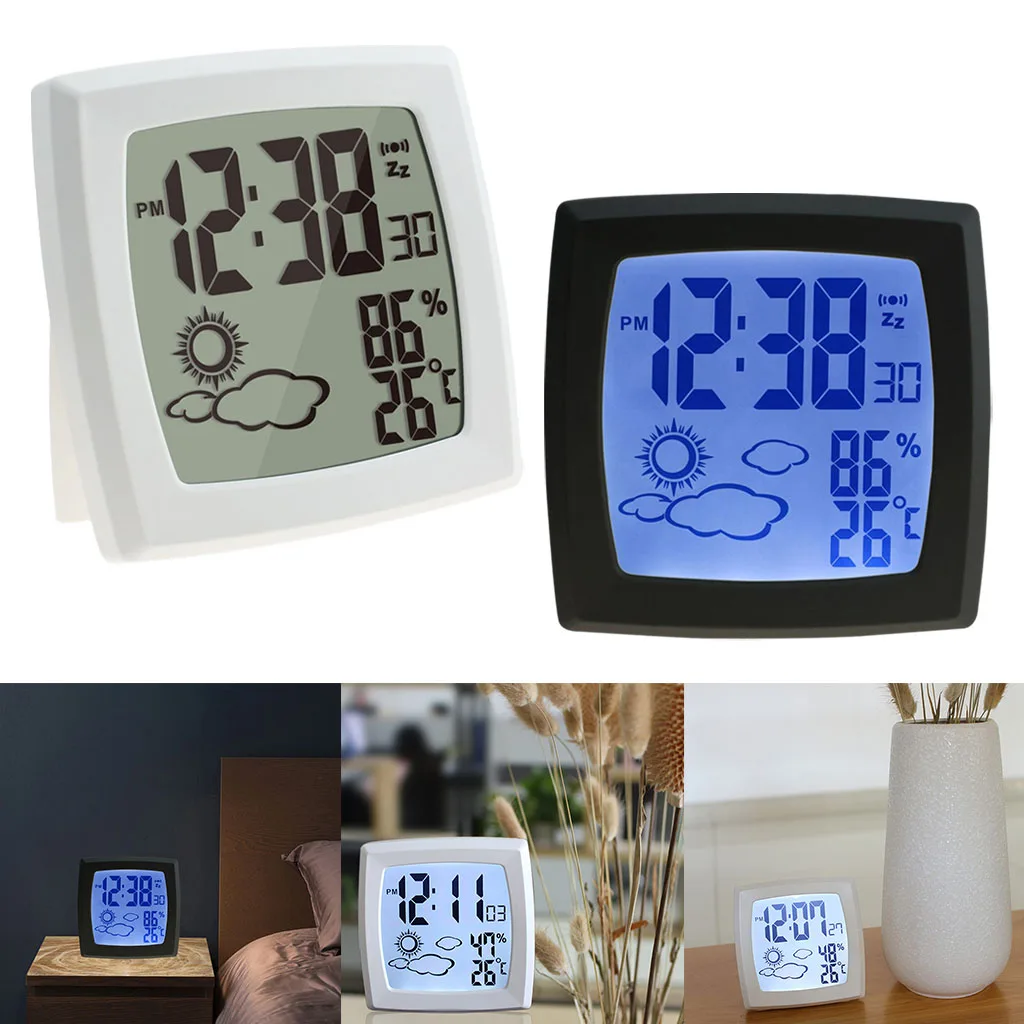 Indoor Outdoor Thermometer Hygrometer, Digital Temperature Humidity Monitor, Time & Date Display for Office Home Bedroom
