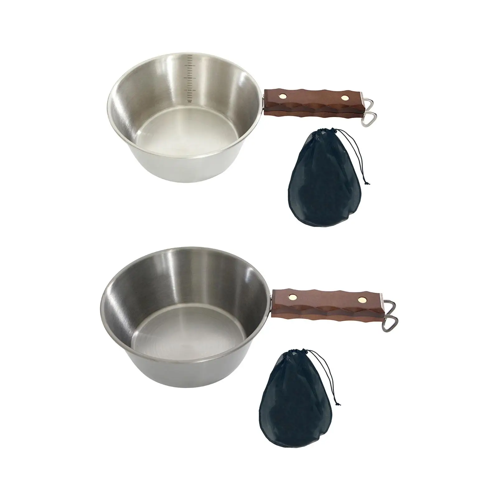 Outdoor Bowl Cup Cookware with Wood Handle with Carry Bag Lightweight Camping Bowl for BBQ Cookout Barbecue Hiking Campfire