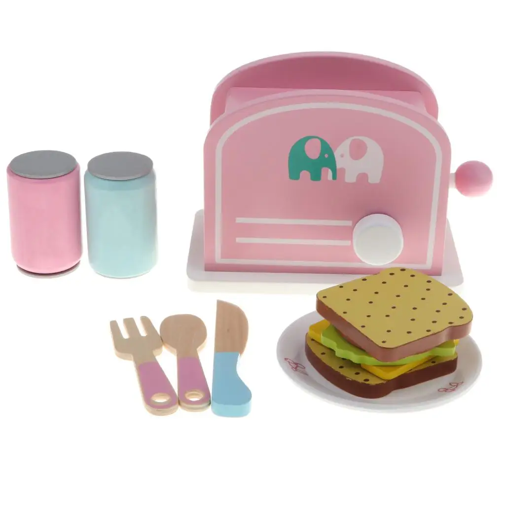 Wooden  Toy  Bread Maker Play Kitchen Set with Accessories - Basic Life Skills Development Early Learning Toy for  Girls