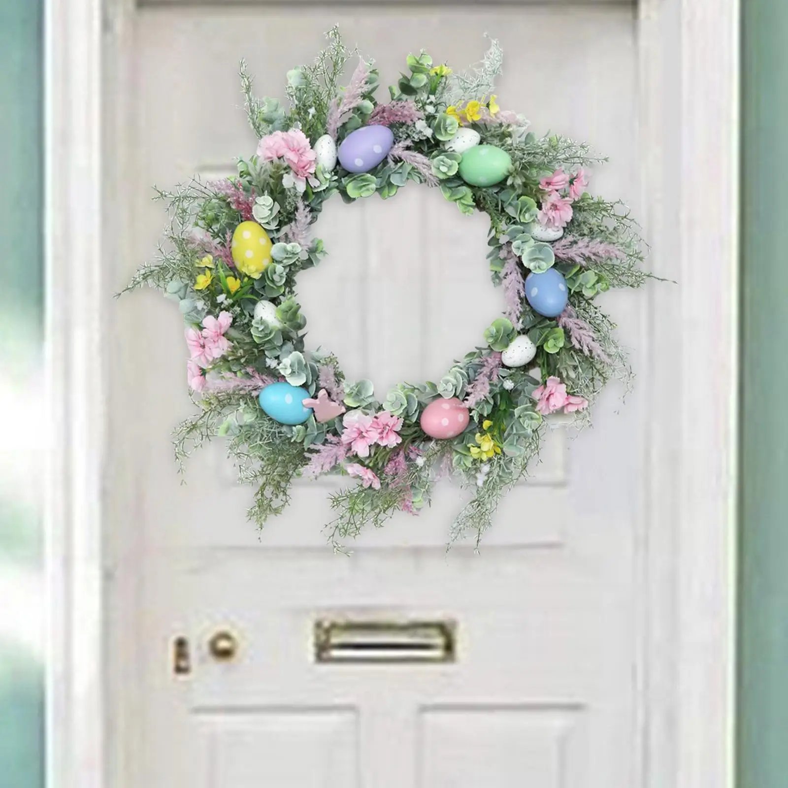 Round Easter Egg Flower Wreath Front Door Hanging Window Artificial Green Leaves
