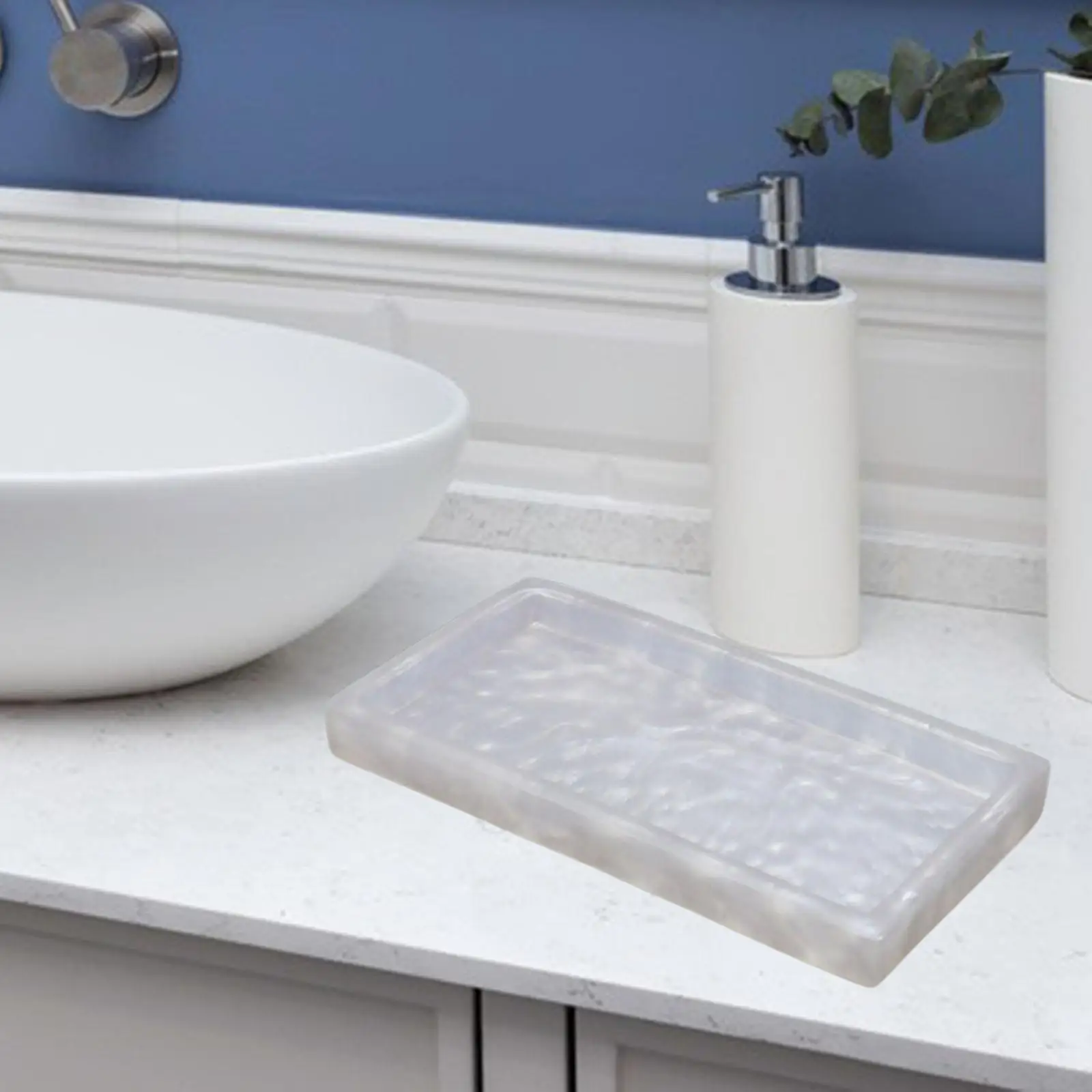 Marble Print Bathroom Vanity Tray Shampoo Shower Caddy Storage Tray Rectangular Planter Holder for Home Decor Bathtub Counterop